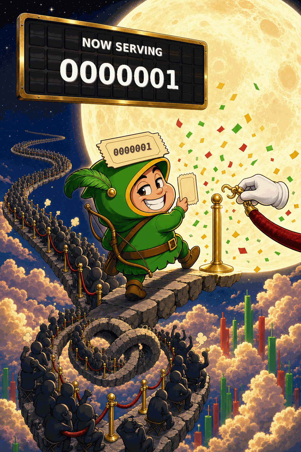 The First reaches the moon at the end of the queue